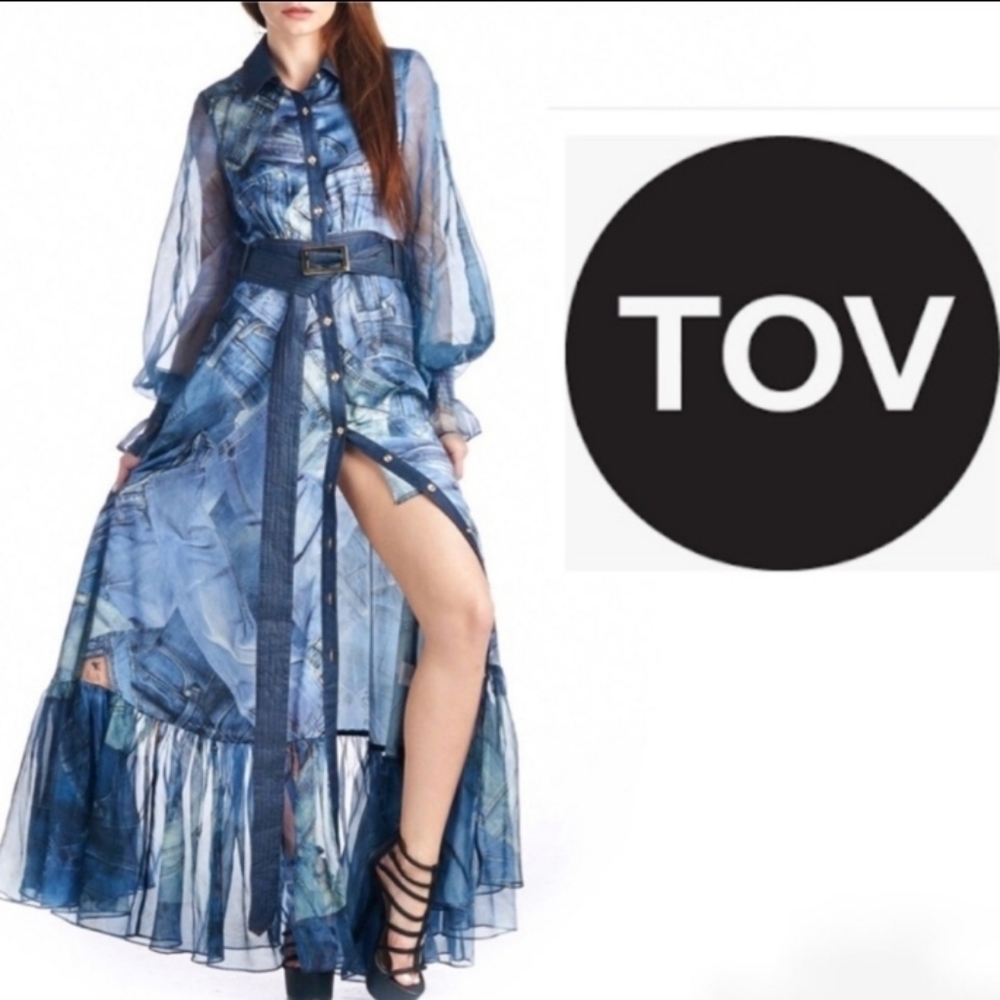 TOV Denim print Maxi Dresd